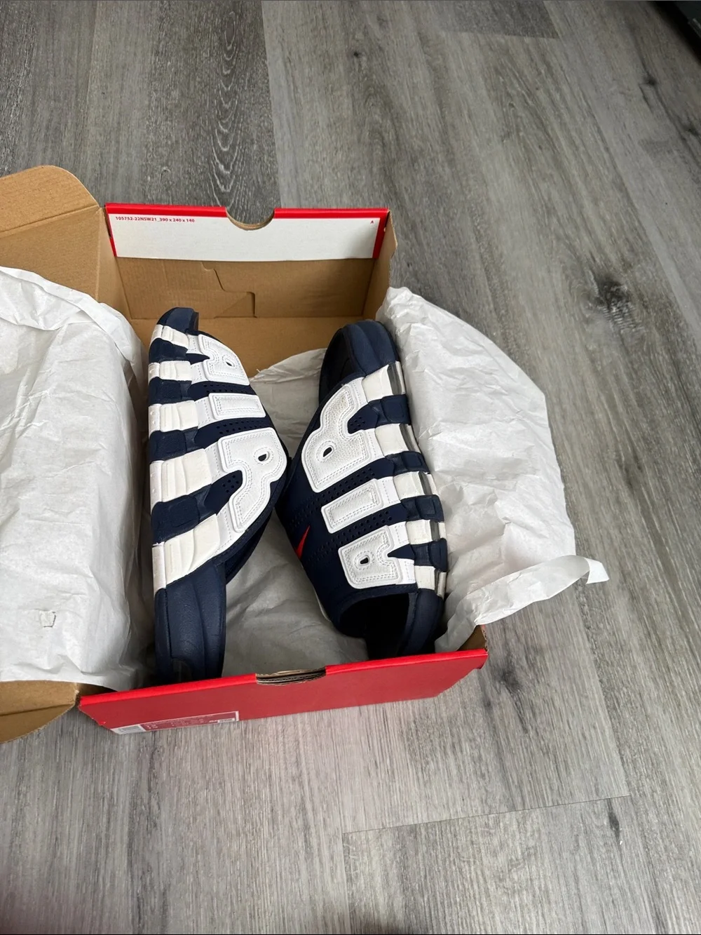 Nike Navy, White and Red Air More Uptempo Slide